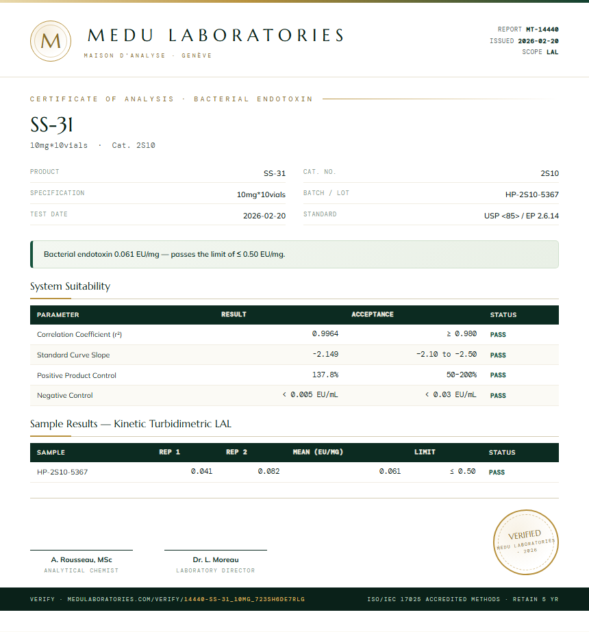 SS-31 Endotoxin report by Medutest